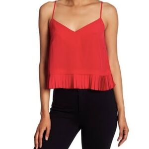 French Connection Pleated Cropped Spaghetti Strap Tank Shirt Top- Size Lg Red